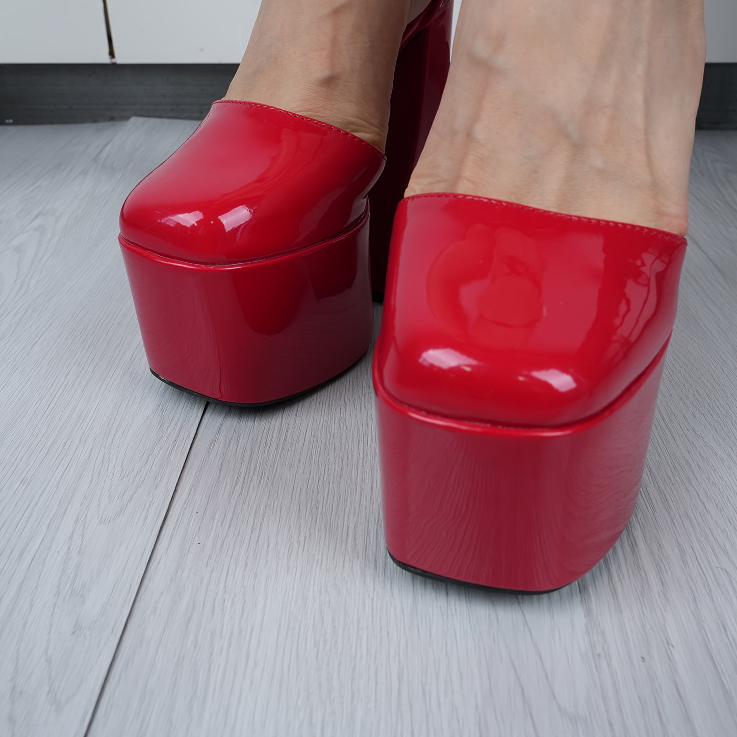 Elegant Square Toe Block Heel Pumps for Women - Solid Color Patent Faux Cover Ankle Strap Mary Jane High Heels with Buckle Closure, All-Season Dress Shoes