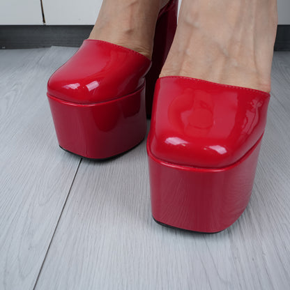 Elegant Square Toe Block Heel Pumps for Women - Solid Color Patent Faux Cover Ankle Strap Mary Jane High Heels with Buckle Closure, All-Season Dress Shoes