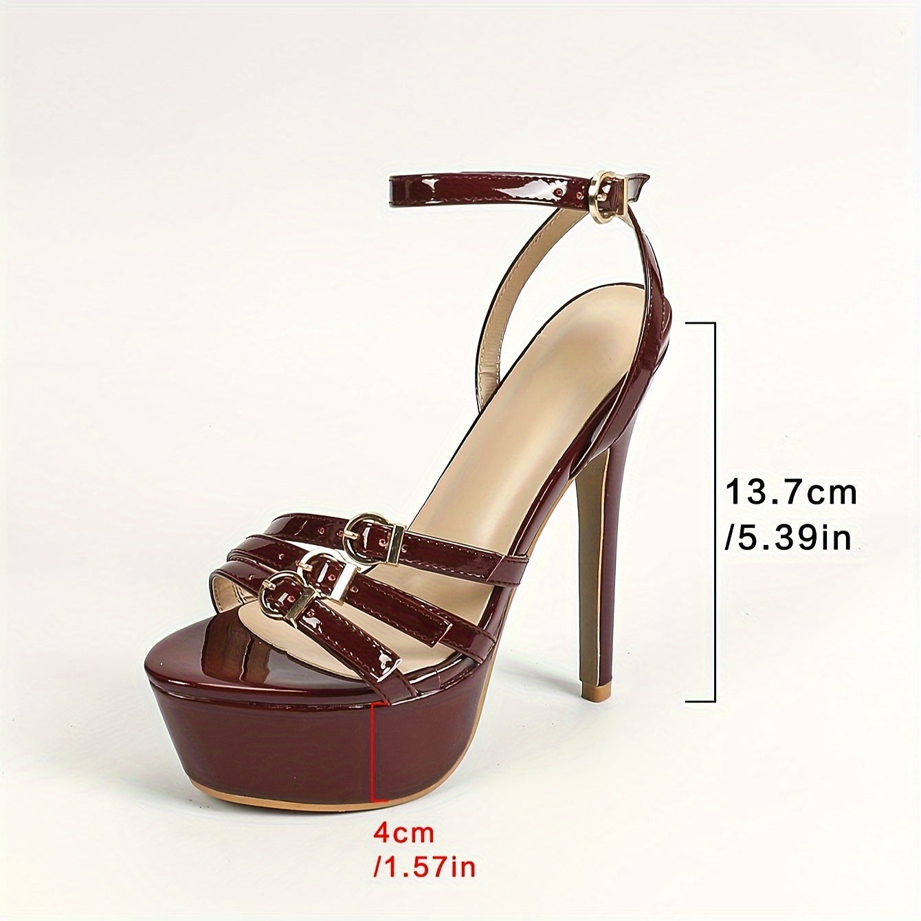 Women's Sexy Strappy High Heels Sandals - Maroon PU Patent, Thick Sole, Waterproof Platform, Round Toe, Stiletto Heel - For Evening Parties & Special Occasions - Perfect Gift for Women