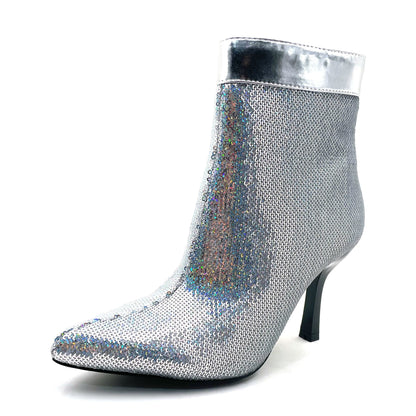 Rhinestone Cowboy Boots Sparkly Ankle Cowgirl Booties For Women Pointed Toe Side Zipper Western Glitter Mid Calf Short Fashion Boots With Diamond Stiletto Heels For Party Wedding Casual