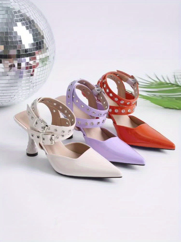 Chic Womens Solid Color Stiletto Heels - Pointed Toe Dress Pumps with Stylish Buckle Strap Slingback Design - Elegant & Comfortable for Various Occasions