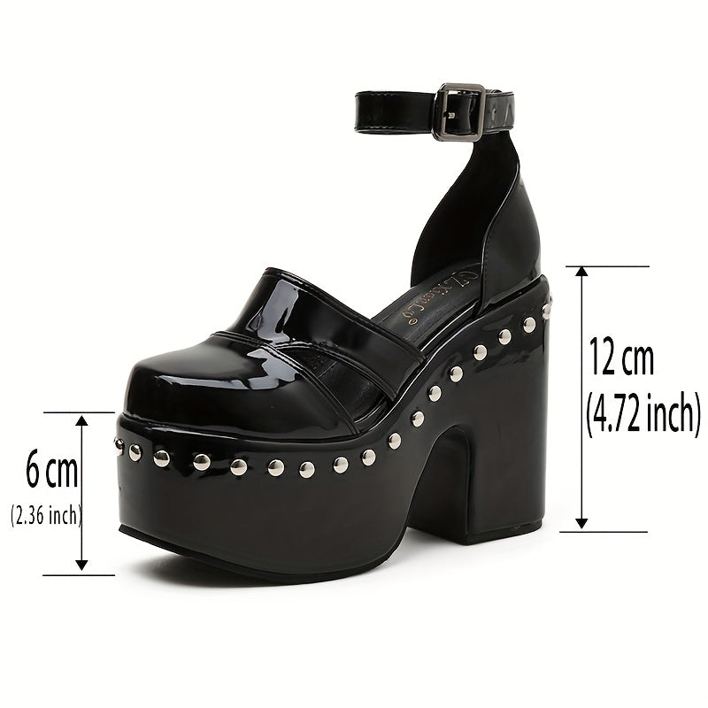 Summer Women'S with Thick Heels, Waterproof Platform, Rivet Design, Open-Toe, And Hollow Strap in Larger Sizes.