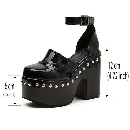 Summer Women'S with Thick Heels, Waterproof Platform, Rivet Design, Open-Toe, And Hollow Strap in Larger Sizes.