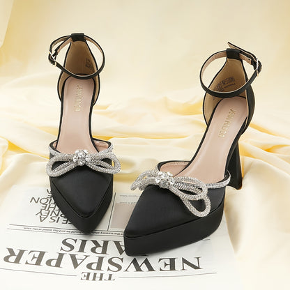 Pointy Heels With Bright Brick Bow For Women