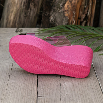 Women'S Sexy Magenta Platform Wedge Sandals with Open Toe, Transparent PVC Strap & Textured Sole - Summer High Heels, Peep Toe Sandals