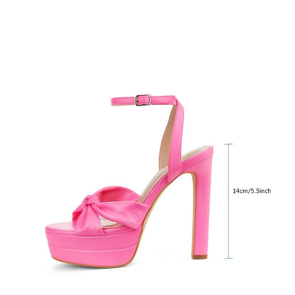 Bow Knot 5.5 Inch Stiletto High Heels For Women Platform Open Round Toe Strappy Heeled Sandals Wedding Party Prom Shoes
