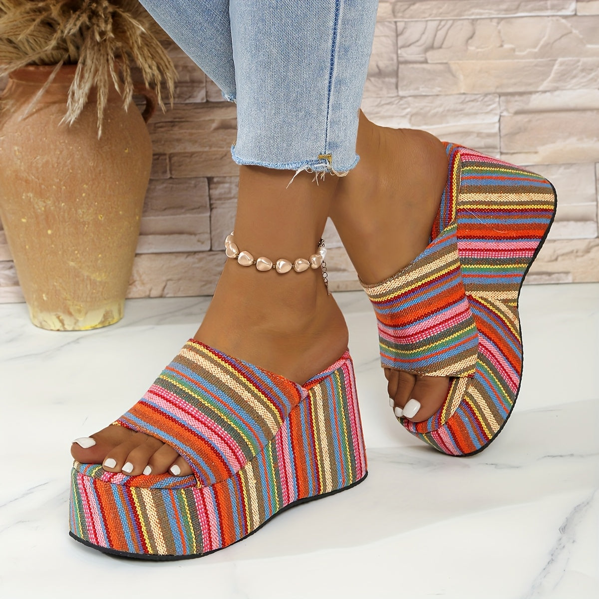 Women'S Sexy Strappy Wedge Sandals - Summer All-Season Open Toe High Heels with Rubber Sole, Fabric Upper & Lining, and Synthetic Insole, Strappy Sandals