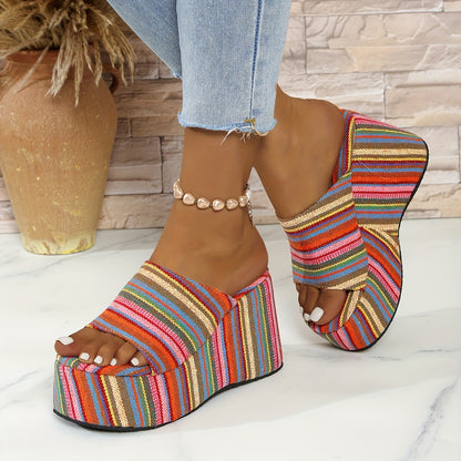 Women'S Sexy Strappy Wedge Sandals - Summer All-Season Open Toe High Heels with Rubber Sole, Fabric Upper & Lining, and Synthetic Insole, Strappy Sandals
