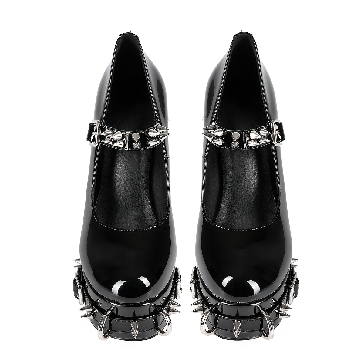 Chic Punk-Inspired Women's Platform Pumps with Rivet Buckle Detail, Waterproof Faux Cover High Heels for All Seasons