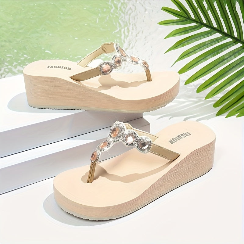 Elegant Women'S Rhinestone Wedge Shoes - Soft, Comfortable, Non-Slip, Breathable, Durable Summer High Heels with Ankle Strap, White & Black Options, Stylish Outdoor Footwear|Rhinestone Embellished Shoes|Eva Sole Shoes