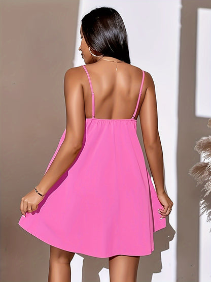 Vibrant Solid Color Ruffle Hem Swing Cami Dress - Flowy Swing Silhouette with Delicate Spaghetti Straps and Sleek Sleeveless Design - Perfect for Warm Weather, Stylish Womens Summer Dress