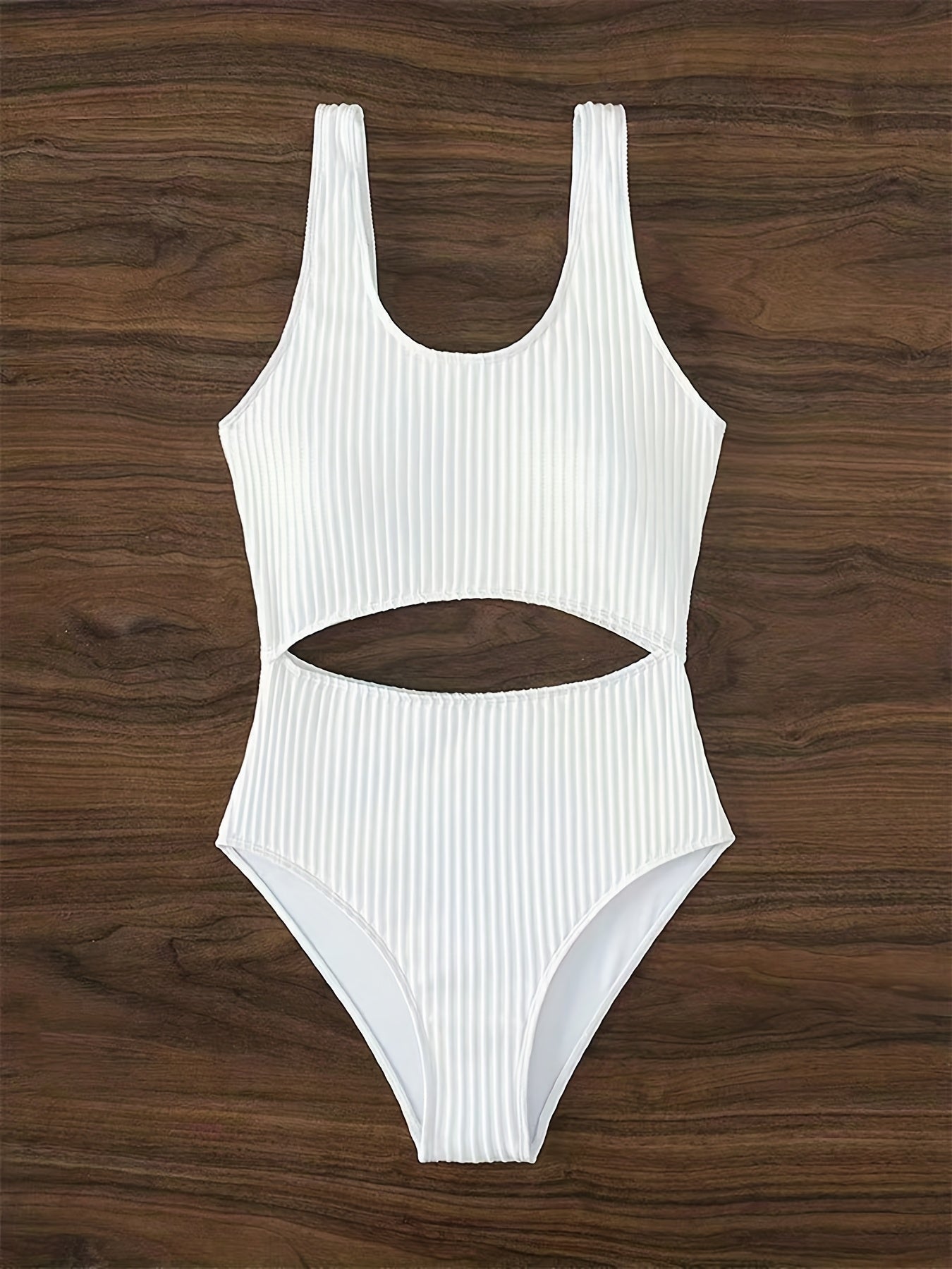 White Off the Shoulder One Piece Swimsuit - High Cut, Hollow Out, High Stretch, Sexy Polyester Knit Fabric - Solid Color, No Printing, Sheer-Free, Womens Swimwear & Clothing
