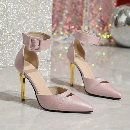 Lady'S Pink High Heels with Cloud Pattern And Ankle Strap