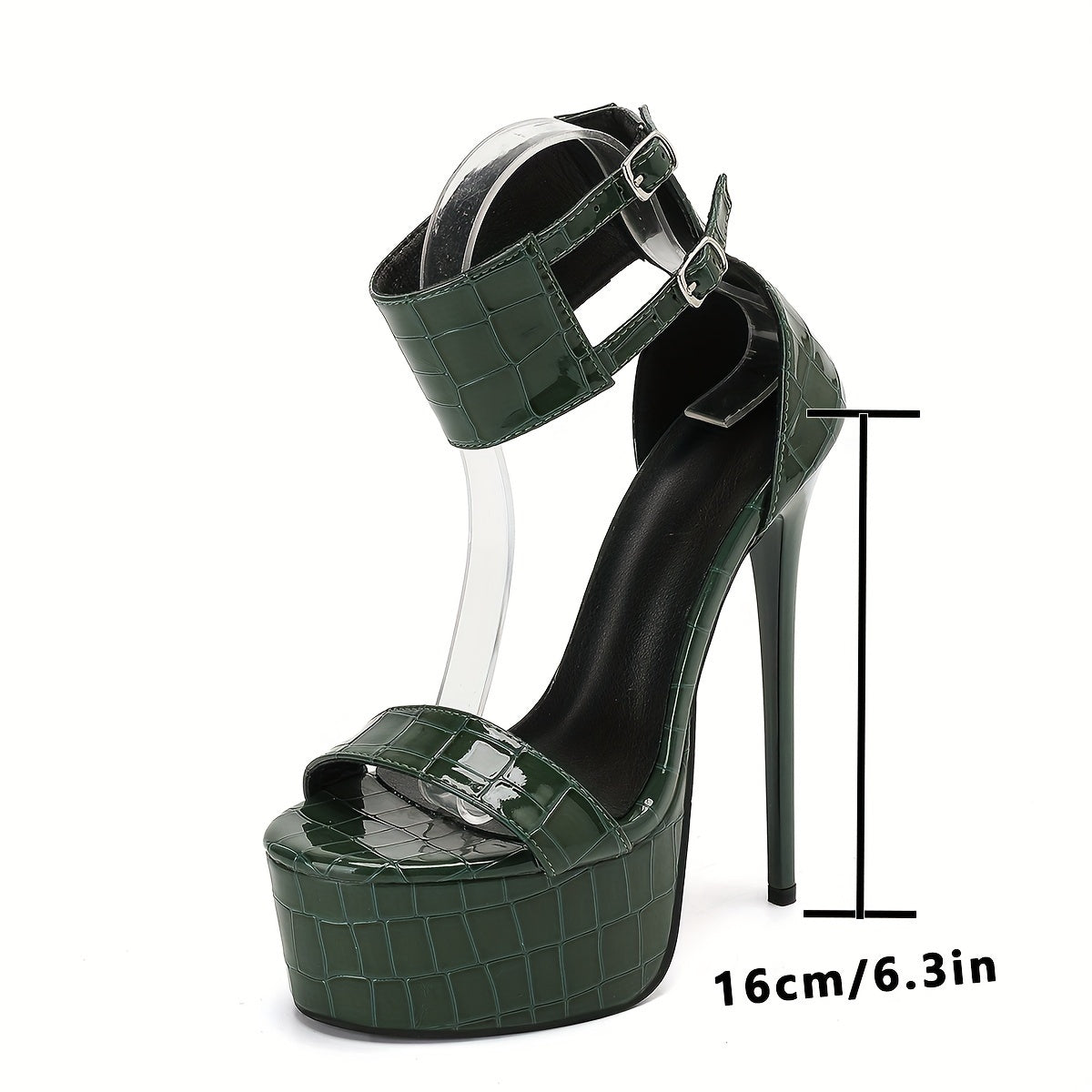 Women's Fashion High Heel Sandals with Buckle Strap, 6.3inch Stiletto Heels, Green PU Cover, Elegant And Sexy