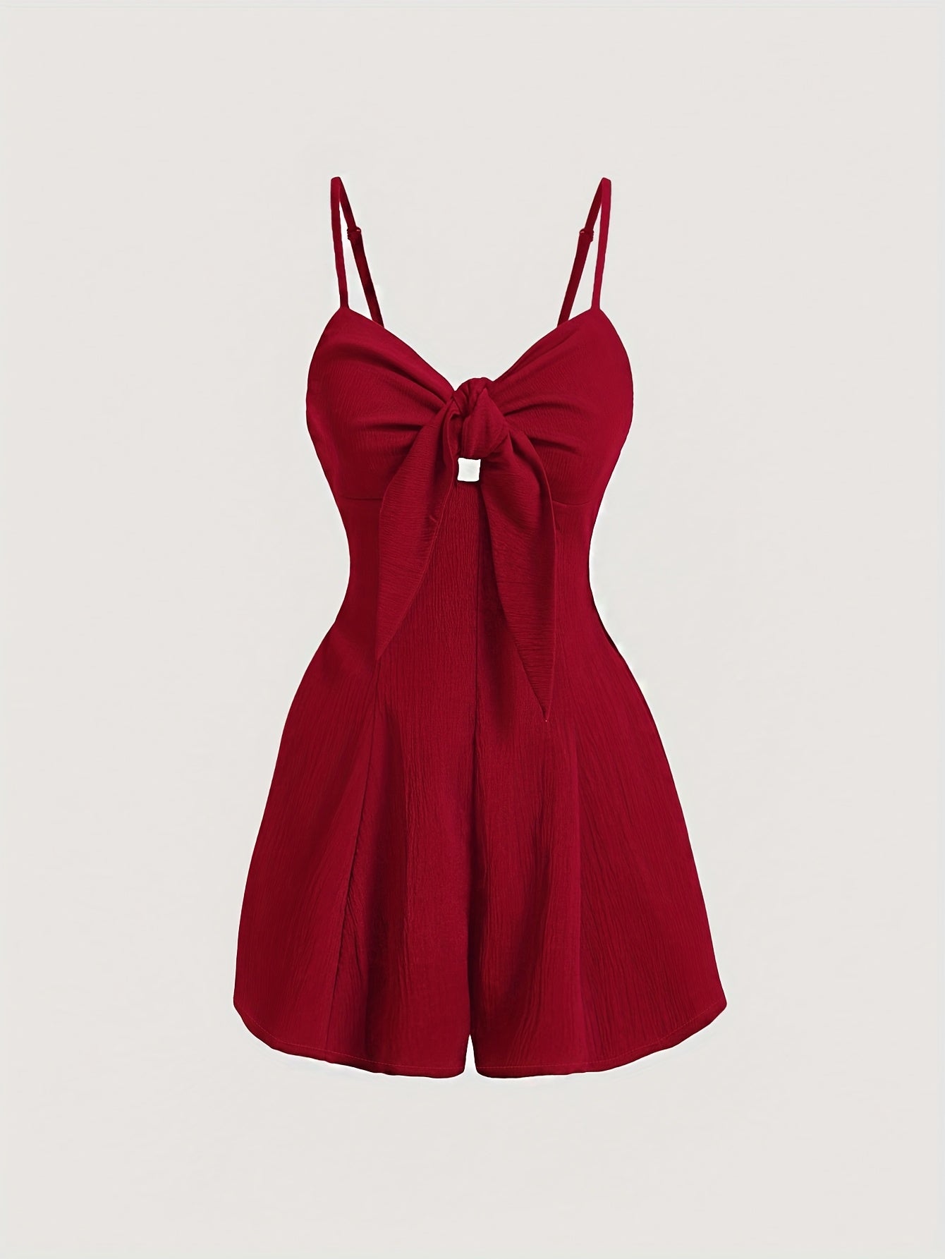 Women's Elegant V-Neck Spaghetti Strap A-Line Dress with Bow Detail - Vibrant Red Short Sleeveless Summer Dress, Machine Washable Casual to Dressy Outfit, Spaghetti Suspender Dress