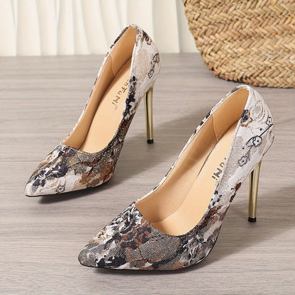 Elegant Floral Embroidered Stiletto Pumps - Lightweight Pointed Toe Dress Heels with Sequins, Fabric Upper & Rubber Sole - All Season Comfort Footwear for Women - Perfect for Parties & Weddings