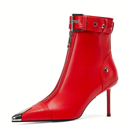 Fashion Womens Ankle Boots Metal Pointed Toe Stiletto Heel Boots Sexy Buckle Strap Boots Nightclub Dress High Heels Boots Women