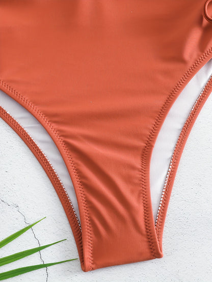 2 Piece Set Bikini - V Neck Criss Cross Straps, Tie Side, High Waist, Solid Color, Layered, Comfortable, Flattering, Women's Swimwear & Clothing for Beach Vacation