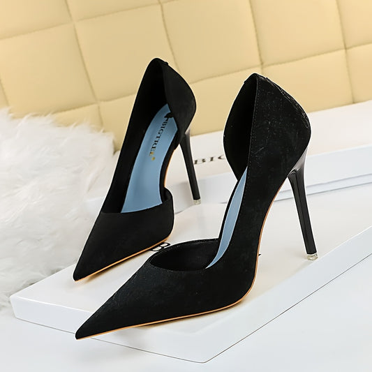 Chic & Sexy Women's Stiletto Heels - Pointed Toe, Side Cut-Out Design, Lightweight Fabric Upper With Pu Cover Lining