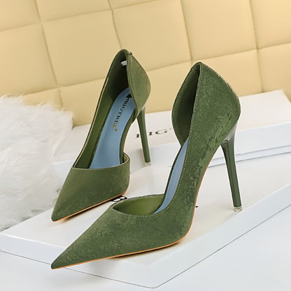 Chic & Sexy Women's Stiletto Heels - Pointed Toe, Side Cut-Out Design, Lightweight Fabric Upper With Pu Cover Lining