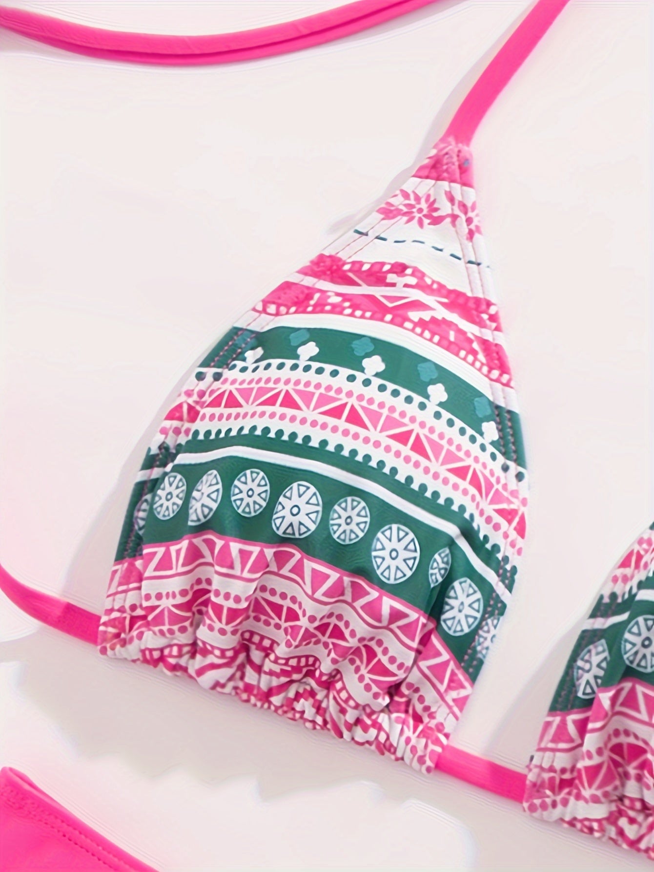 3 Piece Set Tribal Print Bikini - Halter Neck High Cut Swimsuit with Hollow Out Cover-Up Skirt, Women's Swimwear & Clothing for Beach Vacation
