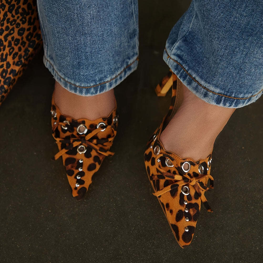 High Heeled Kitten Mules For Women Slip On Pointy Bow Heels Dress Pumps Backless Wedding Shoes