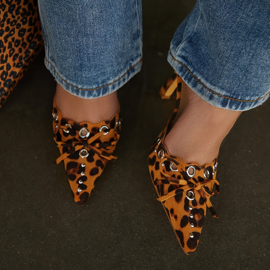 High Heeled Kitten Mules For Women Slip On Pointy Bow Heels Dress Pumps Backless Wedding Shoes