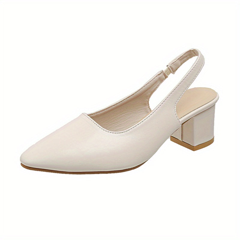Women's Chunky Heeled Sandals, Pointed Toe Sling Back Solid Color High Heels, Women's Footwear