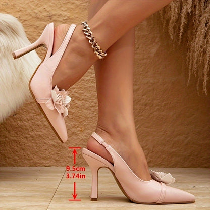 Women's Fashionable Pointed Toe Slip-On Stiletto Heels with Floral Accents, Elegant Dress Pumps for Party And Banquet