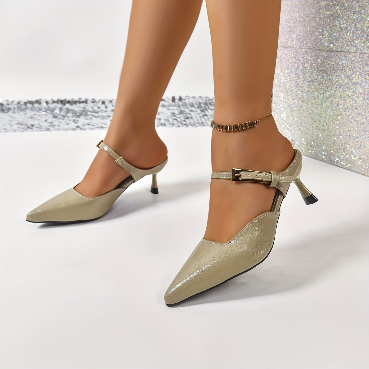 Women'S Minimalist Pointed Toe High Heel Shoes - Lightweight, Synthetic, Flared Heel, All-Season Fashion, Hand Washable, Stylish Office Footwear, Office Footwear | Minimalist Style | Lightweight Heels