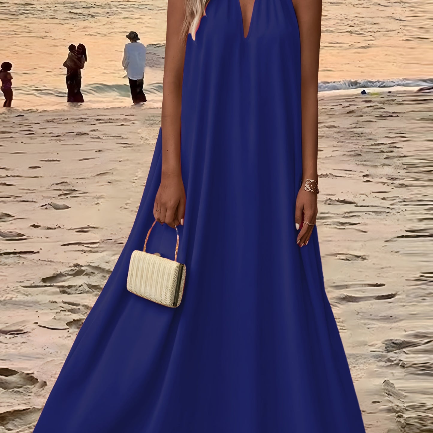 Women'S Sleeveless Halter Neck Maxi Dress - Elegant Purple, Solid Color, Backless Design for Beach & Vacation, Polyester, Summer Dress|Backless Dress|Polyester Dres