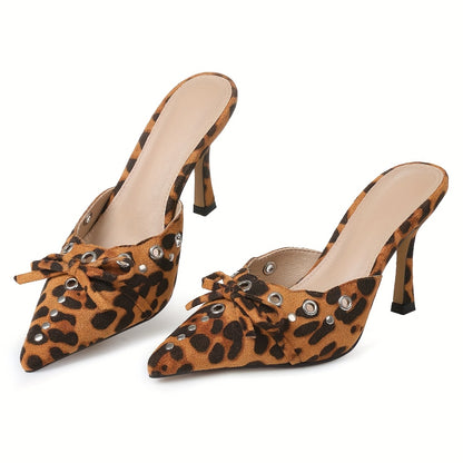 High Heeled Kitten Mules For Women Slip On Pointy Bow Heels Dress Pumps Backless Wedding Shoes