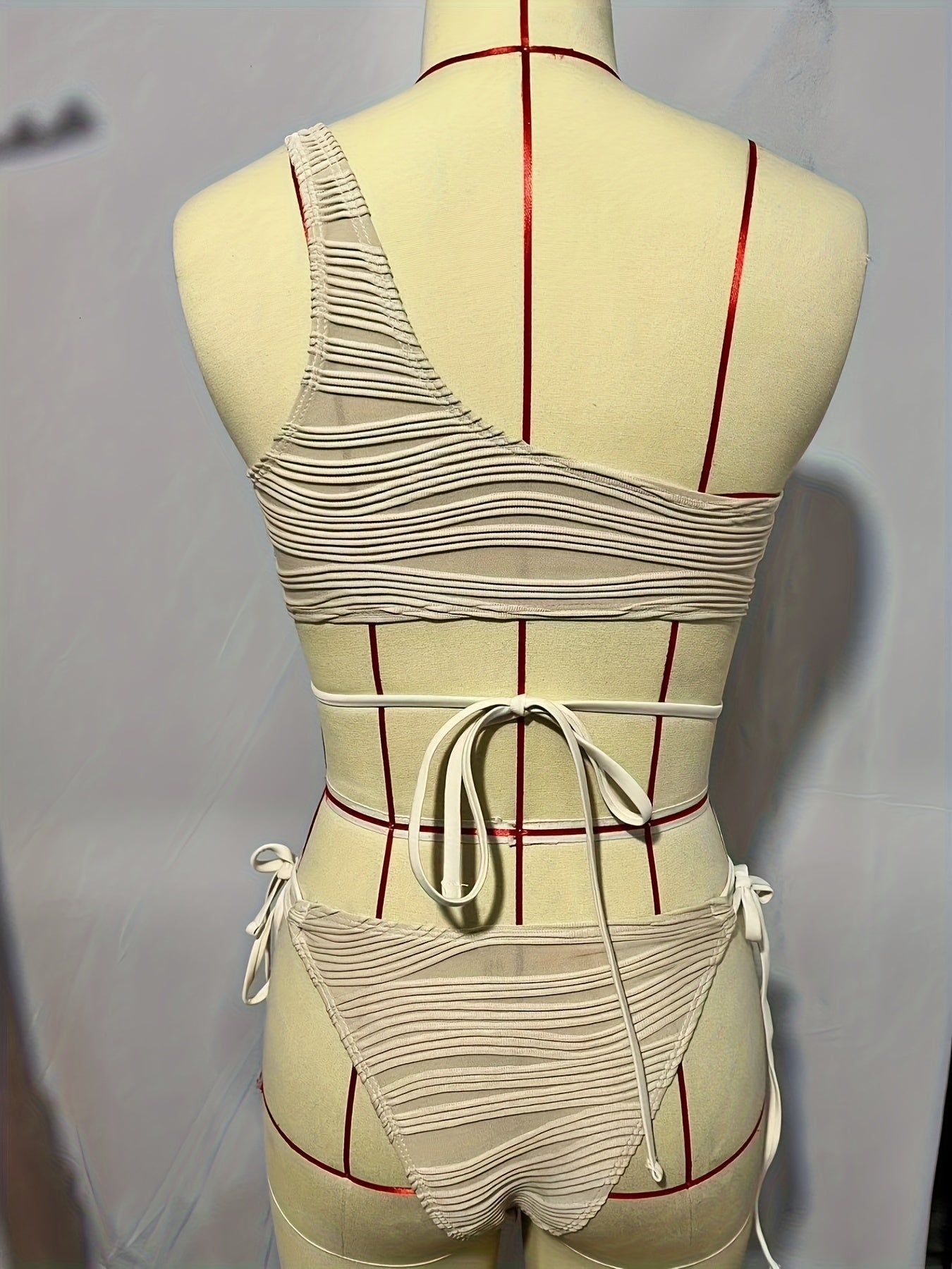 Asymmetric One Shoulder Criss Cross 2 Piece Set Bikini, Bow Tie Ruched Fabric Tie Back Swimsuits, Women's Swimwear & Clothing