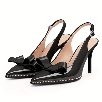 Women's Sexy Slingbacks Bow Stiletto Heels Closed Pointed Toe Pumps Bead Buckle Strap High Heels Dress Shoes
