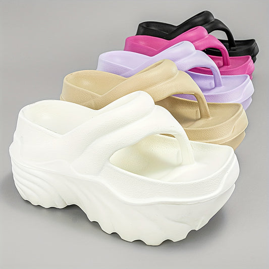 Elegant Women's Platform Wedge Sandals - Chic Summer Slide-Inspired High Heels with Thick Sole, Slip-On Design, Comfortable EVA Material, Solid Color, Perfect for Beach & Outdoor Wear
