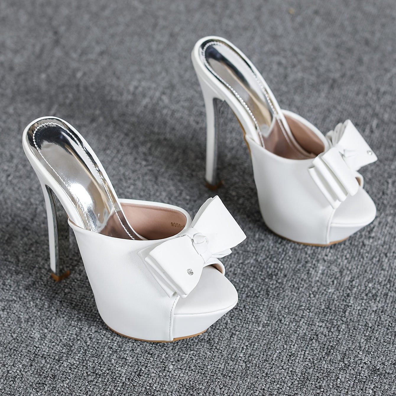 Elegant White Faux Cover Platform Sandals with Rhinestone Bow, 15cm High Heels & Transparent Straps for Women - Summer Fashion Statement, Strappy Sandals
