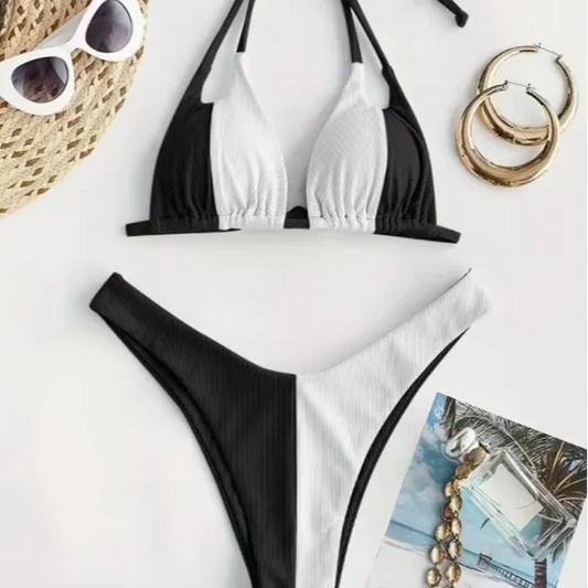 Custom Cinched Bikini Solid Color Wave Textured Knotted Tied Side Cheeky Swimwear Beachwear