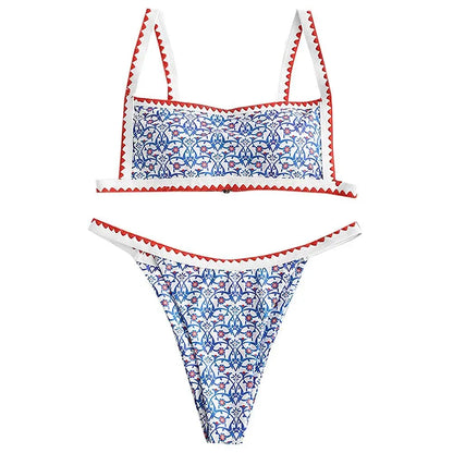 ZAFUL Women's Bohemian Swimsuit Strappy Tie Side Bikini Set Triangle Cheeky String Brazilian Swimwear