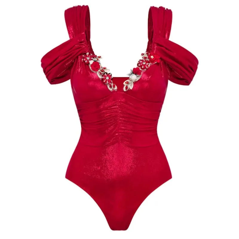 Bikini Bodysuit Swimwear Women With Skirt Bathing Suit Summer New Ruffle Splice Print Beachwear Holiday Bikini Cover Ups Outfits