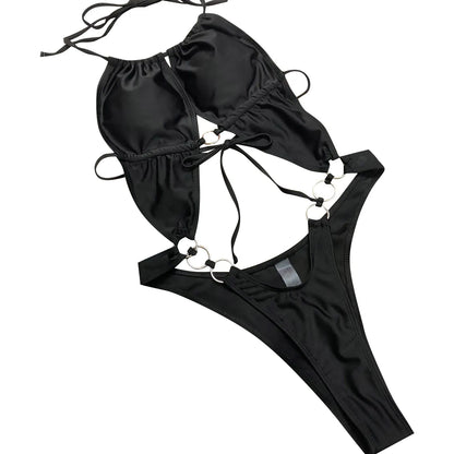 Sexy Bikini Personality Simple Female Swimsuit Solid Color Lace Up Sexy Bikini High Waisted Bikini Bottoms
