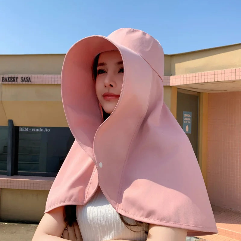 Summer Hats for Women Outdoor UV Anti Neck Protection Sun Visors for Lady Fishing Hiking Wide Brim Shawl Sunscreen Ponytail Cap