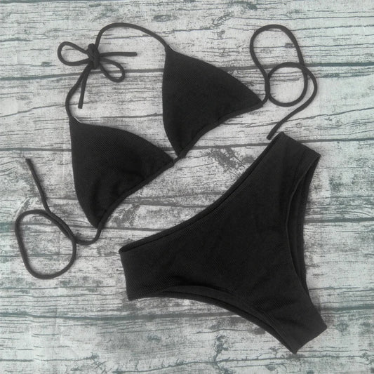 Bikini 2023 Sexy Solid Color Swimwear Women's Triangle Stripe Bikini Set Swimwear Beach Bikini Women's Bikini