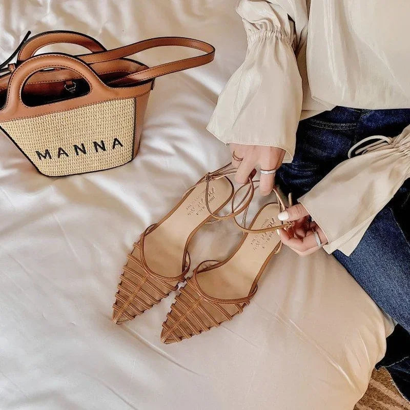 Pointed Toe Shoes Women's High Heels 2022 Fashion High Heels High Heels Summer Party Office Ladies Ladies Sandals Zapatos Mujer