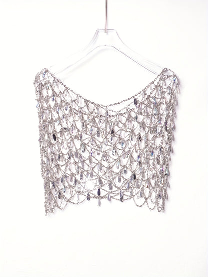 Glittering Rhinestone Chain Mini Skirt - Hollow Out Design for Vacation Glam - Perfect for Party & Beach Wear - Chic Womens Clothing