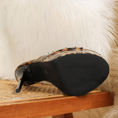 Sexy Leopard Print Open Toe Stiletto Heels for Women - Fashionable Slip-On Platform Pumps with Rubber Sole, Perfect for Nightclubs - For Women -  Suitable for Parties & Night Out - Ideal Gift for Fashionistas