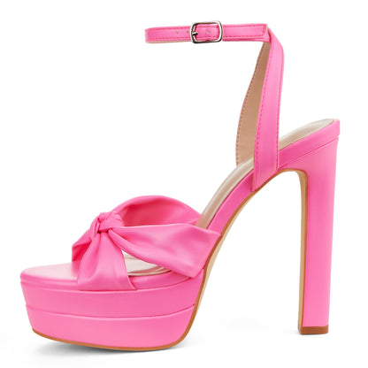 Bow Knot 5.5 Inch Stiletto High Heels For Women Platform Open Round Toe Strappy Heeled Sandals Wedding Party Prom Shoes