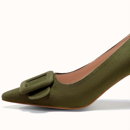 [Emerald Stiletto] Emerald Green Pointed Toe Stiletto Pumps | Women's Fashionable Wedding & Party Heels, Versatile All-Season Dress Shoes, Machine Washable, PU Cover Upper & Sole with Buckle Decor