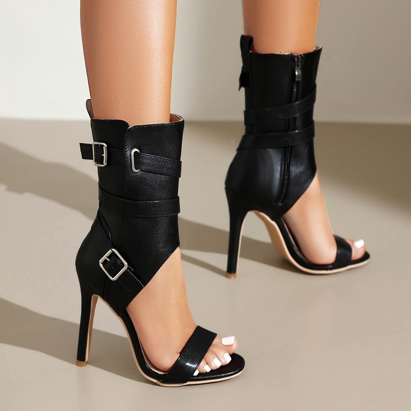 Elegant Women'S White Peep-Toe Stiletto High Heels with Side Zipper and Buckle Straps, Comfortable Summer Dress Shoes for Formal Parties and Casual Events, Party Shoes | Peep Toe Shoes | Buckle Strap Shoes