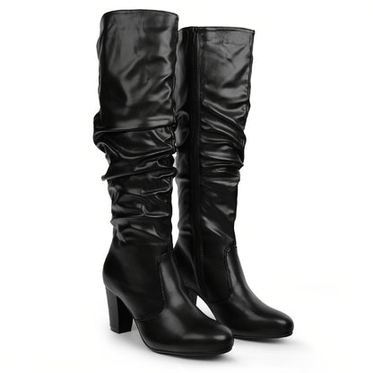 Women's Black White Fall High-heel Thigh High Boots Chunky Heels Side Zip Knee High Boots Winter Boots Women's Boots Elegant Boots, Wedding Season Bridesmaids Shoes Halloween Christmas Clearance Fall Big Sale