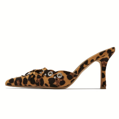High Heeled Kitten Mules For Women Slip On Pointy Bow Heels Dress Pumps Backless Wedding Shoes